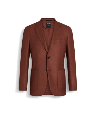 Zegna Brick Red Cashmere Silk And Linen Jacket