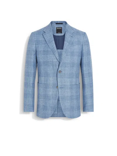Zegna Bright Blue Crossover Linen Wool And Silk Jacket