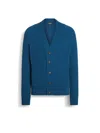 Zegna Oasi Cashmere Button Front Cardigan In Bright Teal Blue