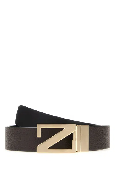 Zegna Brow Leather Reversible Belt In Brown