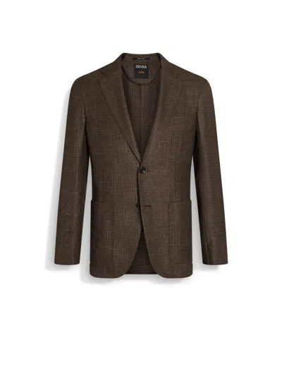 ZEGNA BROWN AND DARK BROWN CASHMERE SILK AND LINEN JACKET