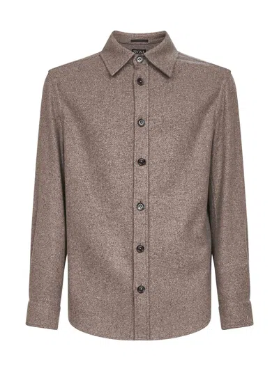 Zegna Brown Cashmere And Silk Overshirt