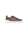 Zegna Brown Deerskin Triple Stitch Sneakers In Brown