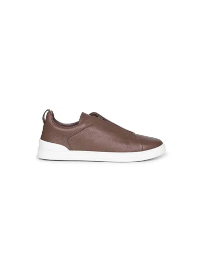 Zegna Brown Deerskin Triple Stitch Sneakers