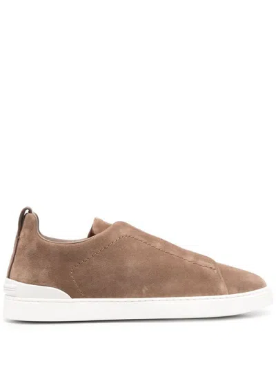 Zegna Brown Triple Stitch Sneakers