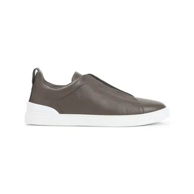 ZEGNA BROWN LEATHER SNEAKERS