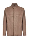 Zegna Oasi Cashmere Mock-neck Jacket In Brown