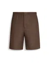 Zegna Oasi Lino Linen Shorts In Brown