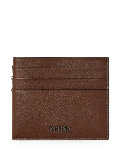 Zegna Leather Cardholder In Brown