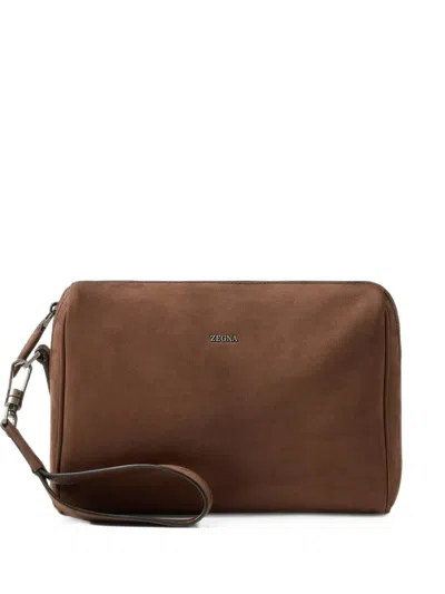 Zegna Secondskin Leather Pouch In Brown