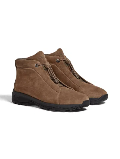 Zegna Triple Stitch Vetta Suede Sneakers In Brown