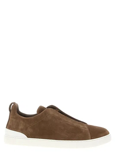 ZEGNA BROWN TRIPLE STITCH SNEAKERS