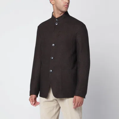 Zegna Wool And Silk Jacket With High Collar In Black