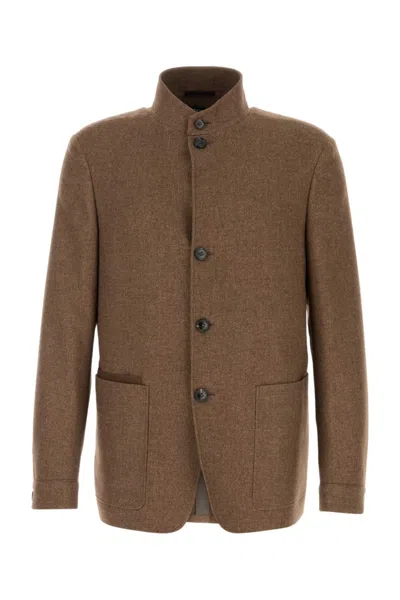 ZEGNA BROWN WOOL BLEND BLAZER