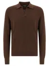 Zegna Cashmere Polo Sweater Textured Knit In Brown