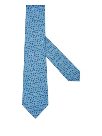 Zegna Butterfly-print Silk Tie In Blue