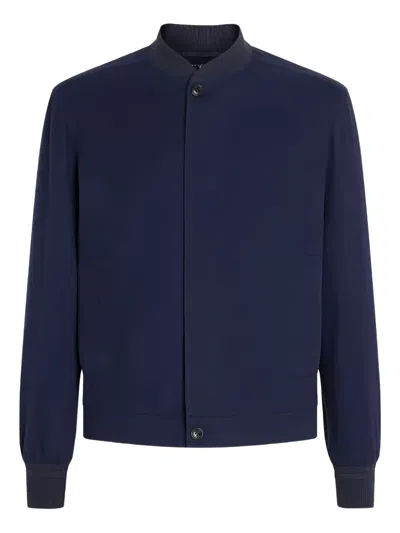 Zegna Button Cashmere Coat In Blue