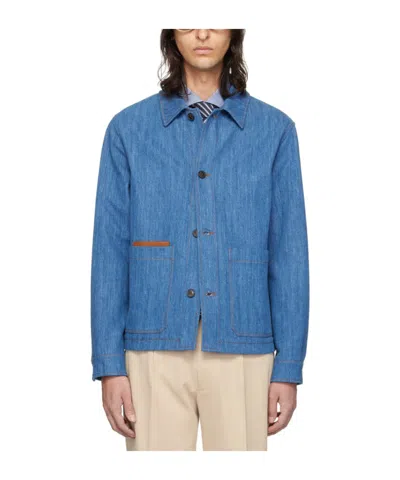 Zegna Button Denim Jacket In Blue