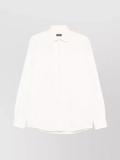 Zegna Button-down Collar Long Sleeve Shirt With Curved Hem In White