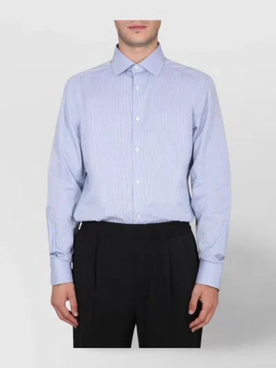 Zegna Button-down Collar Shirt With Long Sleeves In Blue