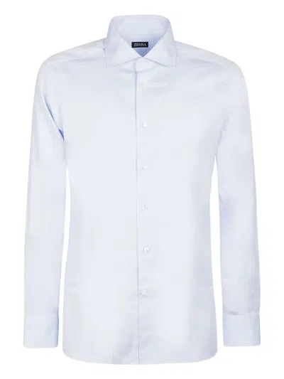 Zegna Button-down Cotton Shirt In Blue
