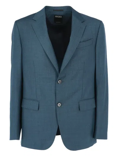 Zegna Button-fastening Long-sleeves Suit In Blue