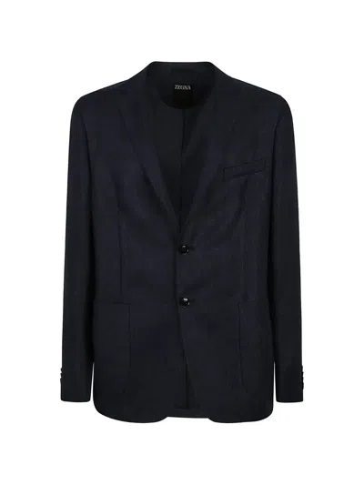 Zegna Button Jacket In Blue