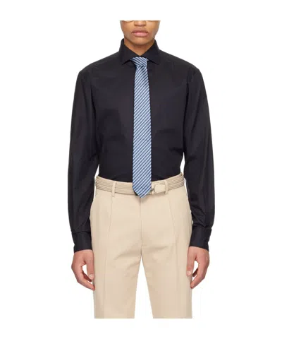 Zegna Button Long-sleeved Shirt In Black