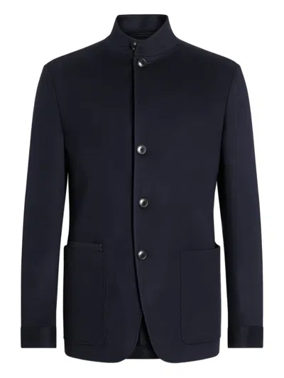 Zegna Button Pocket Leather Detail Shirt Jacket In Black