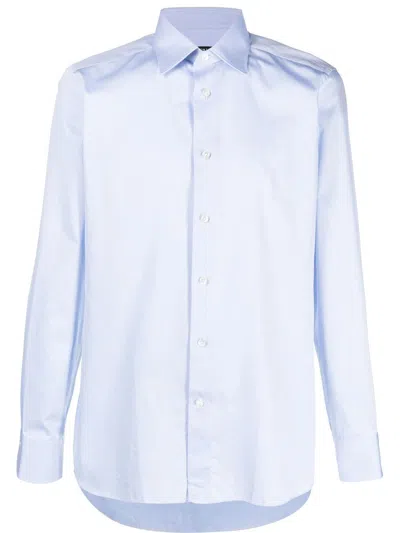 Zegna Button-up Cotton Shirt In Blue