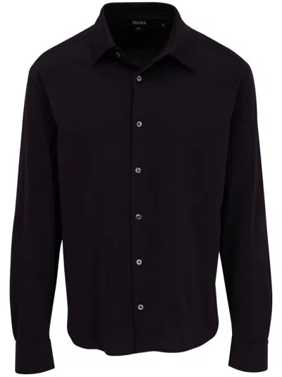 Zegna Button-up Cotton Shirt In Blue