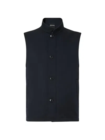 Zegna Button-up Gilet In Blue