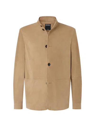 Zegna Button-up Jacket In Brown