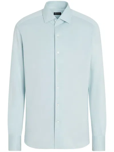 Zegna Silk And Linen Blend Shirt In Black