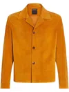 Zegna Ocher Leather Regular Fit Shirt Jacket In Orange
