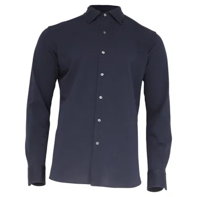 Pre-owned Zegna Button-down Long Sleeve Shirt In Navy Blue Cotton