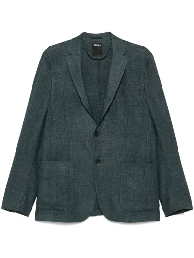 Zegna Buttoned Blazer In Blue