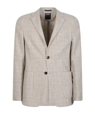 Zegna Prince Of Wales-check Wool Blazer In Gray