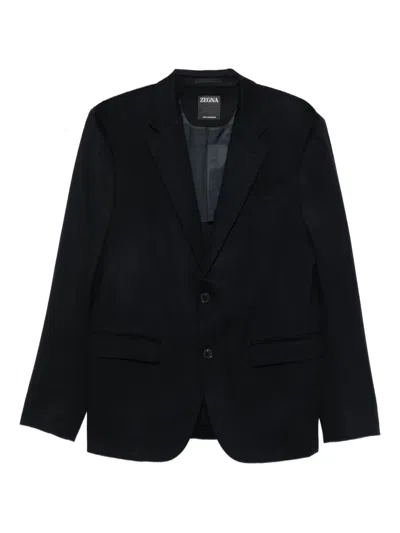 Zegna Buttoned Cashmere Jacket In Blue