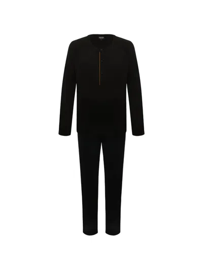 Zegna Buttoned Henley Pajamas In Brown
