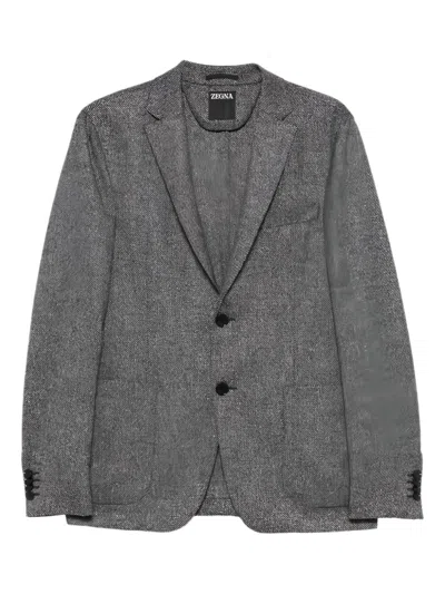 Zegna Buttoned Herringbone-pattern Blazer In Black