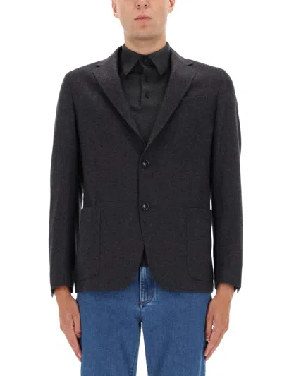 Zegna Dark Grey Solid Blazer In Black