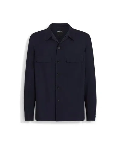 Zegna Cashmere Overshirt In Navy Blue