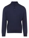 Zegna Cashseta Knit Polo With Ribbed Cuffs And Hem In Blue
