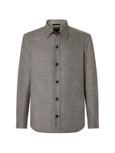 Zegna Overshirt In Cashmere Linen And Silk In Brown