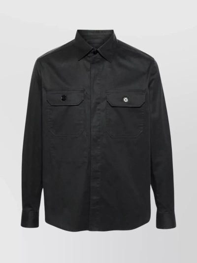 Zegna Buttoned Pocket Shirt With Chest Flap Pockets In Black