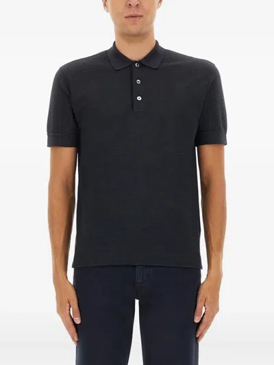 Zegna Polo Collar Short Sleeve T-shirt With Ribbed Cuffs In Brown