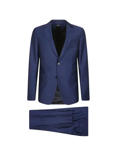 Zegna Buttoned Suit In Blue
