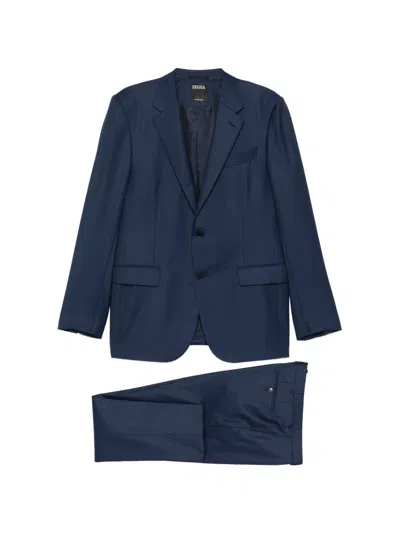 Zegna Buttoned Suit In Blue