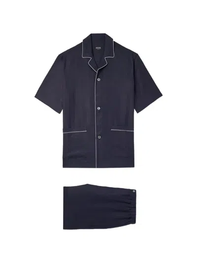 Zegna Camp-collar Oasi Linen Pyjama Set In Blue